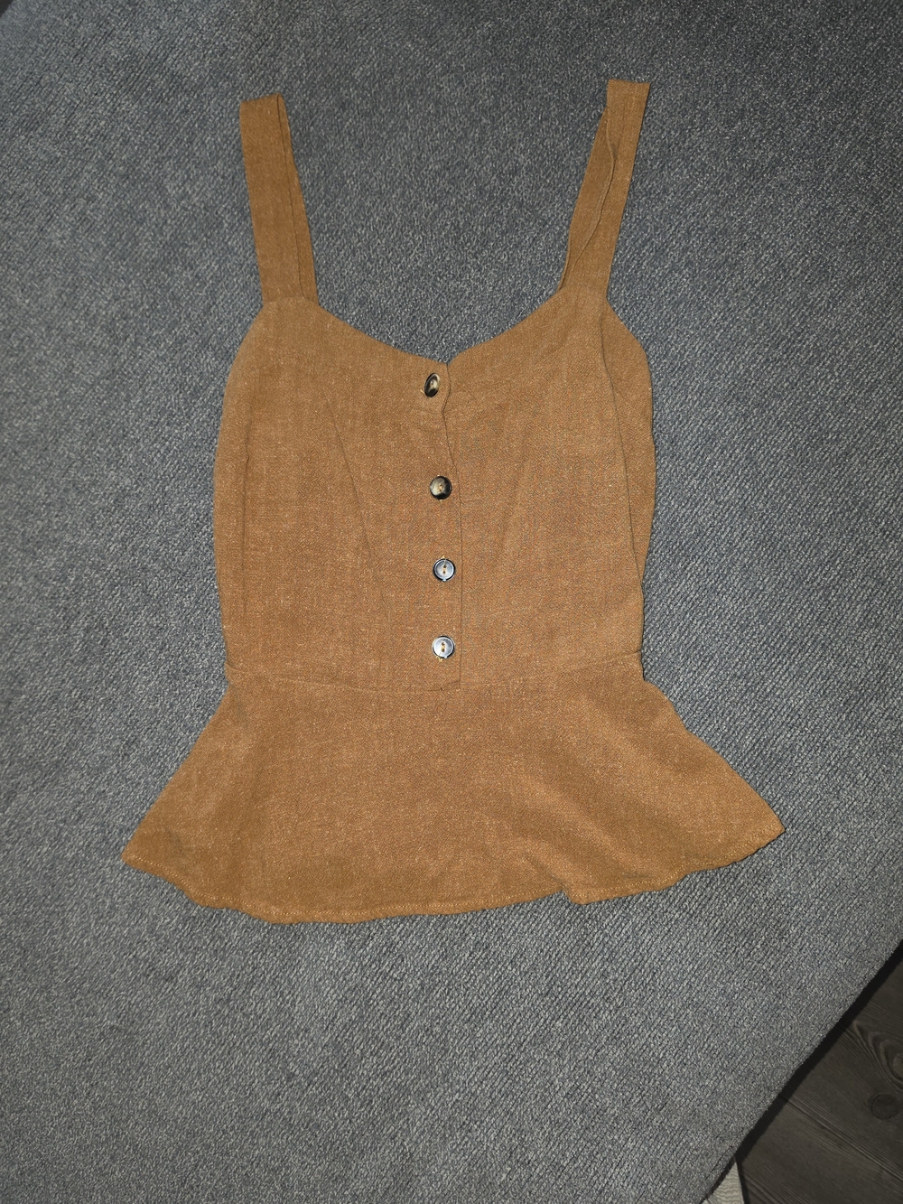 Sleeveless Brown Peplum Button-Front Camisole